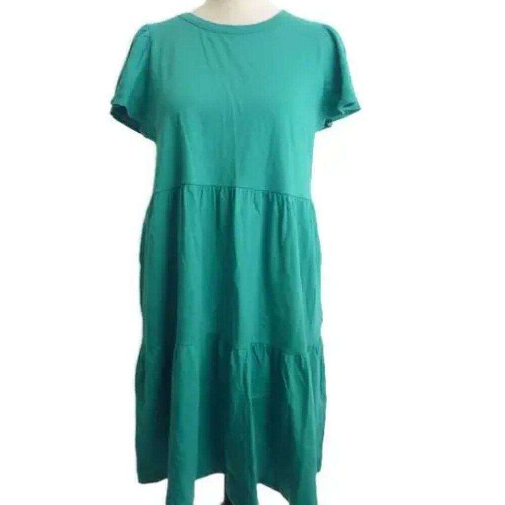J. Crew Factory Green tiered knit jersey dress size xs NWOT- Repaired